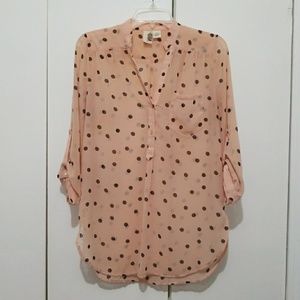 Peach and Brown Polka Dot Blouse
